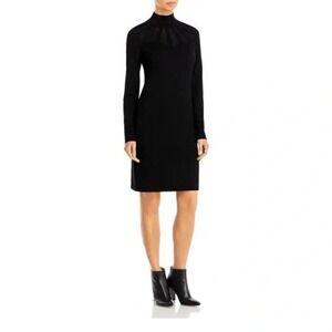 T Tahari Dress Womens M Black Mock Neck Ribbed‎ Illusion Midi Sweater Dress NEW